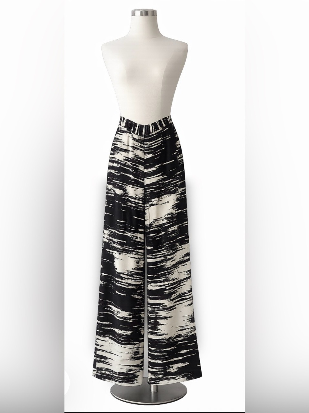 DVF Silk Wide Leg Pants Black White Abstract High Rise Size 6